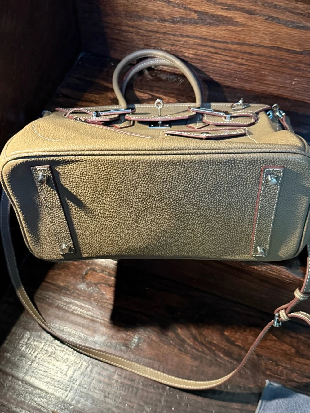 Leather Satchel Handbag in Taupe - Designer-Inspired Women Bag